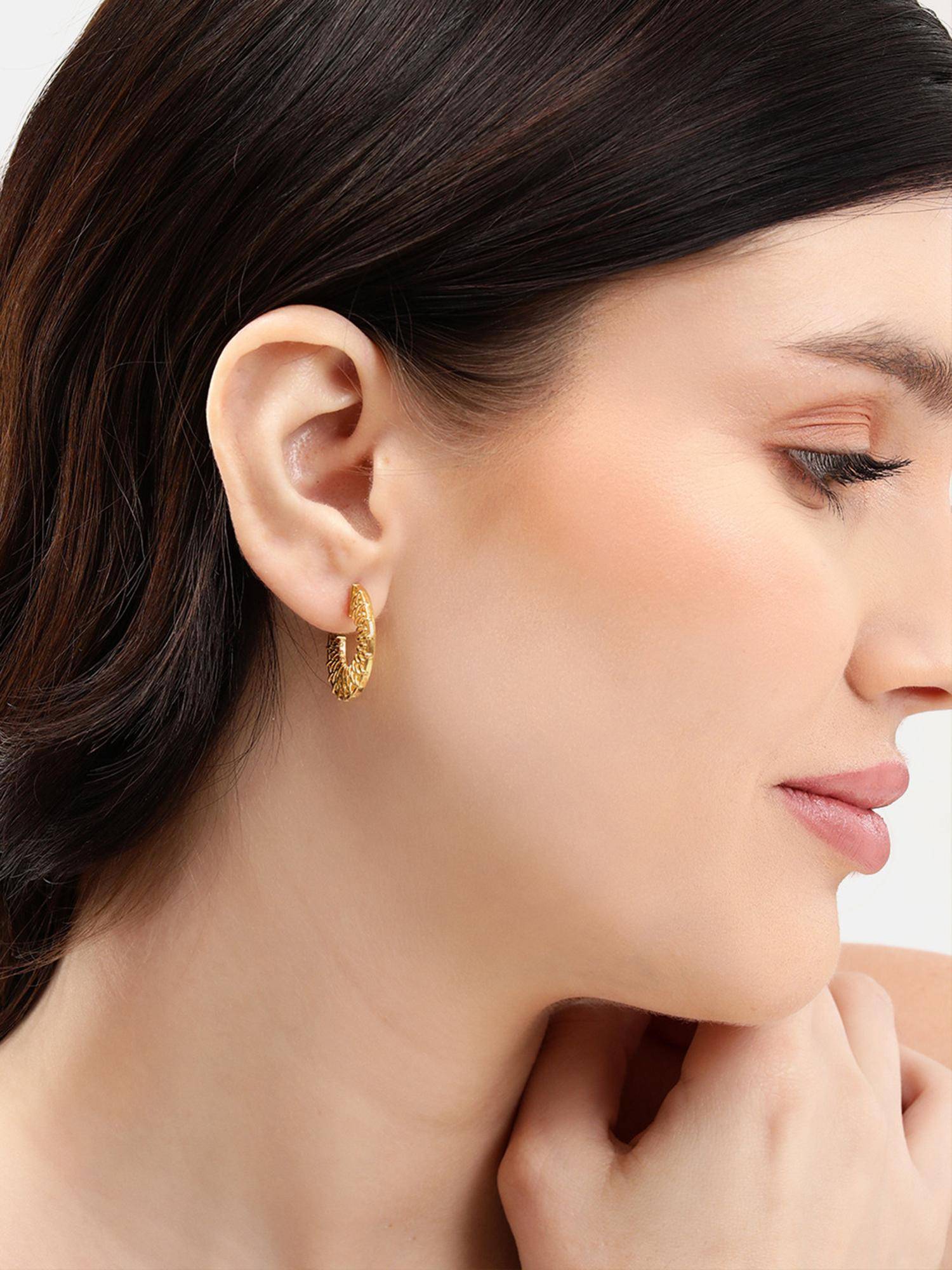 Carlton London 18Kt Gold Plated Woven Mesh Bold Half Hoop Earrings