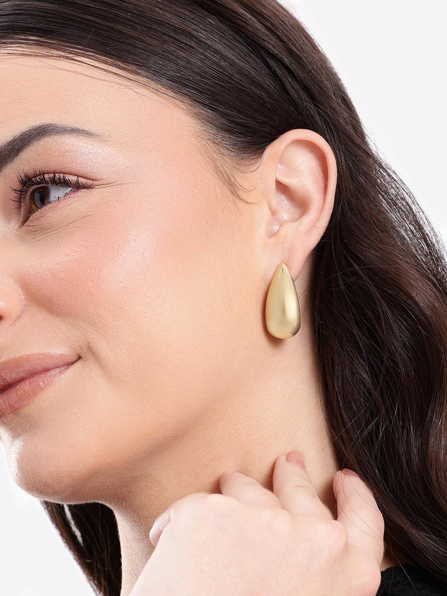 Carlton London Gold Plated Contemporary Teardrop Half Hoop Earrings