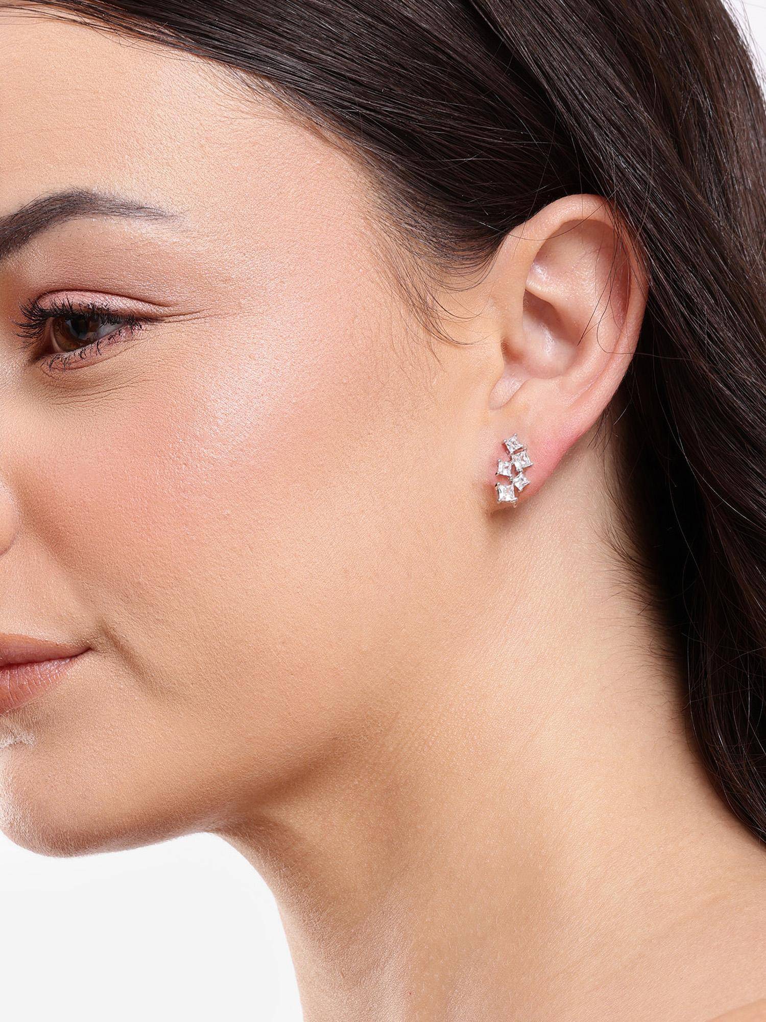Carlton London Silver Plated Dainty Sparkling Cz Studs