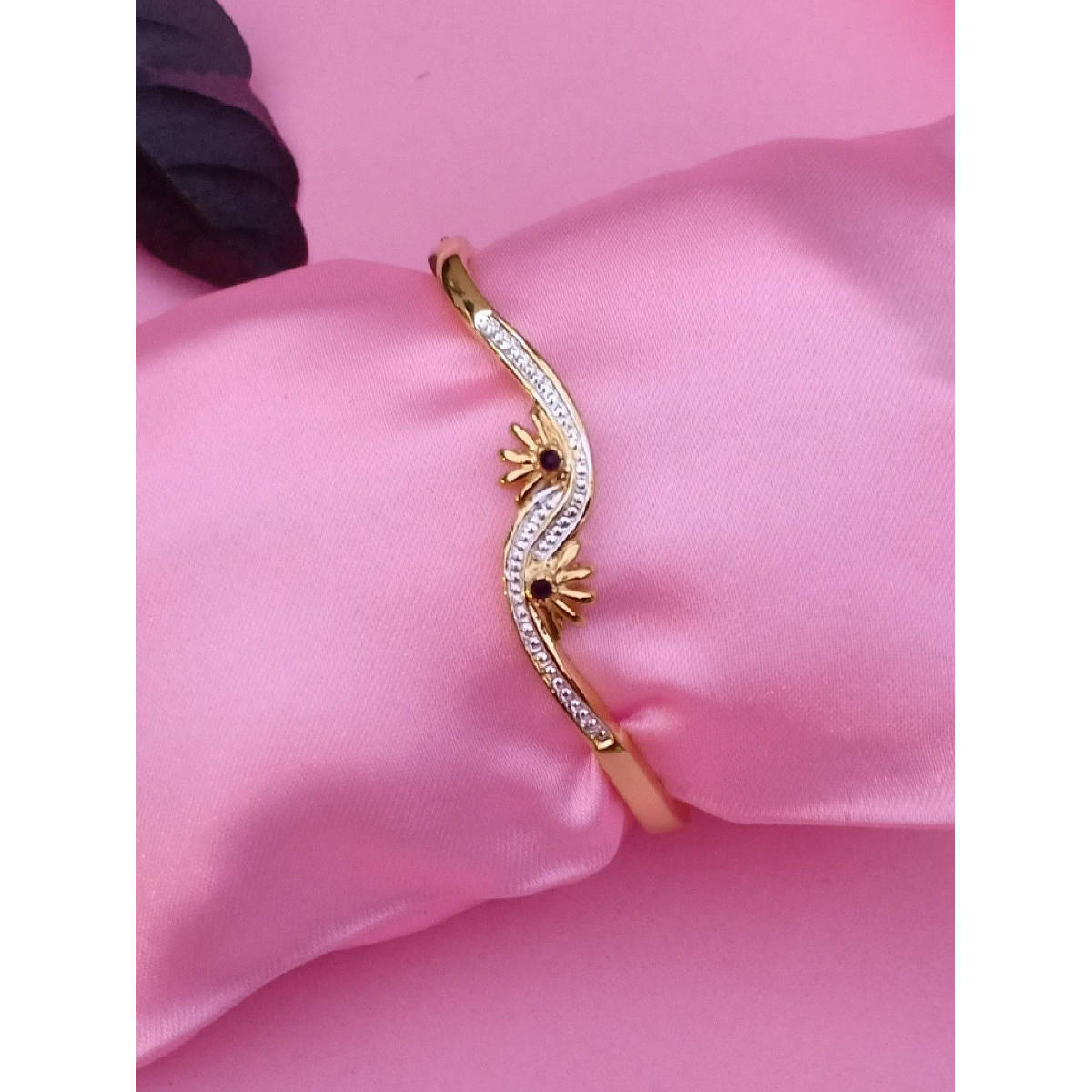 Estele Gold and Rhodium Plated Sunrise and Sunset Cuff Bracelet with Crystals for Women