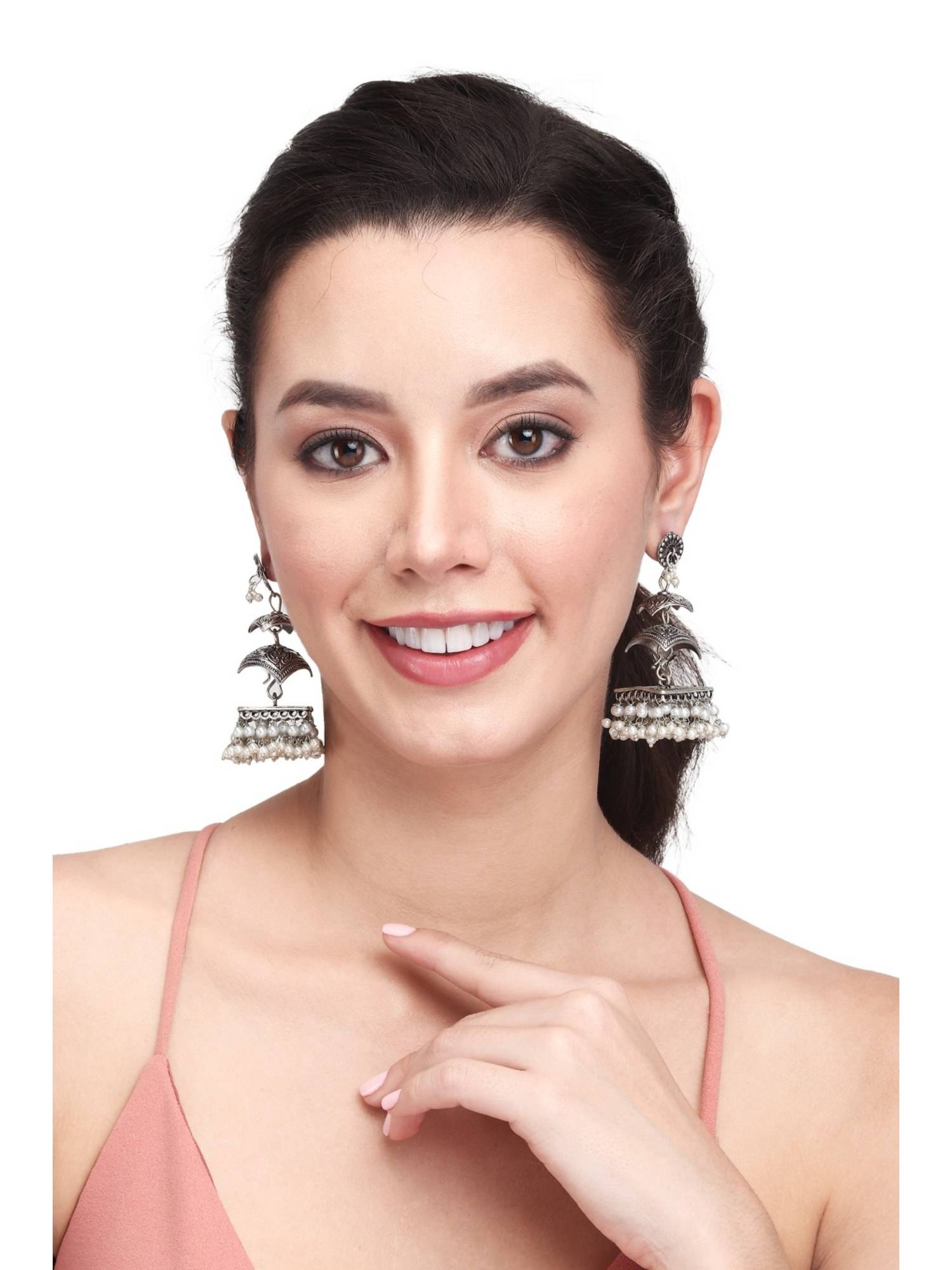 Anvik White Oxidised Three Tier Square Drop Earrings