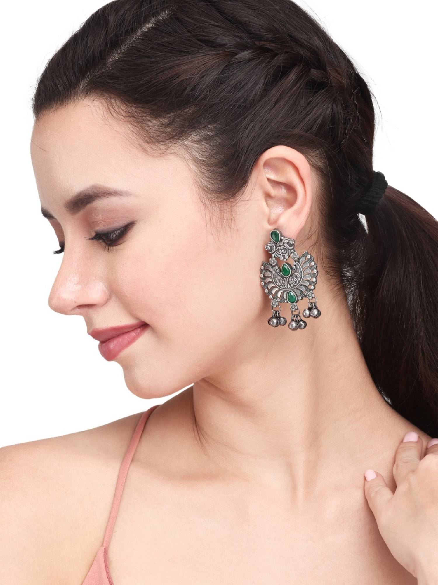 Anvik Green Oxidised Finish Chandbali