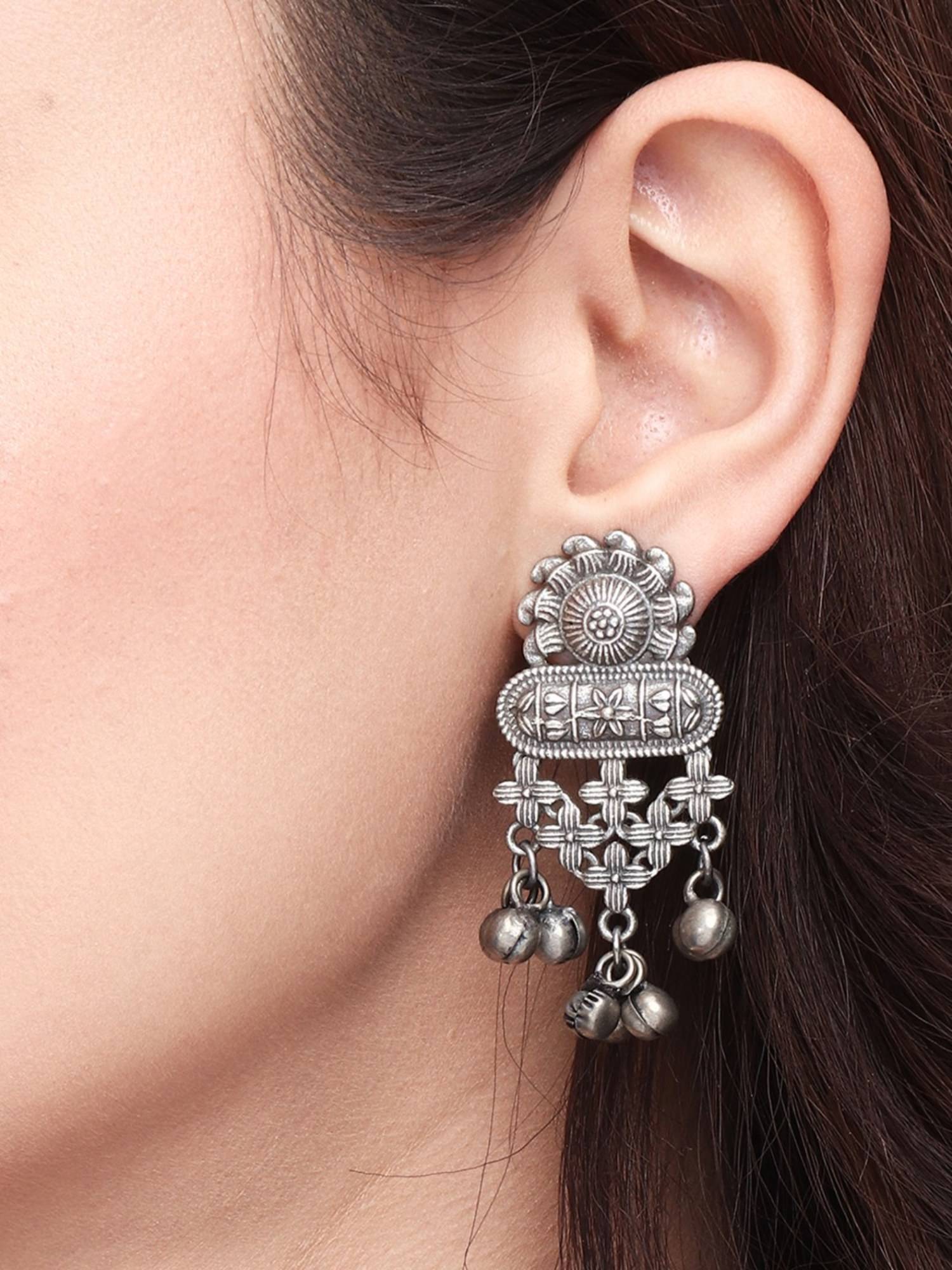 Anvik Silver Oxidised Drop Earrings