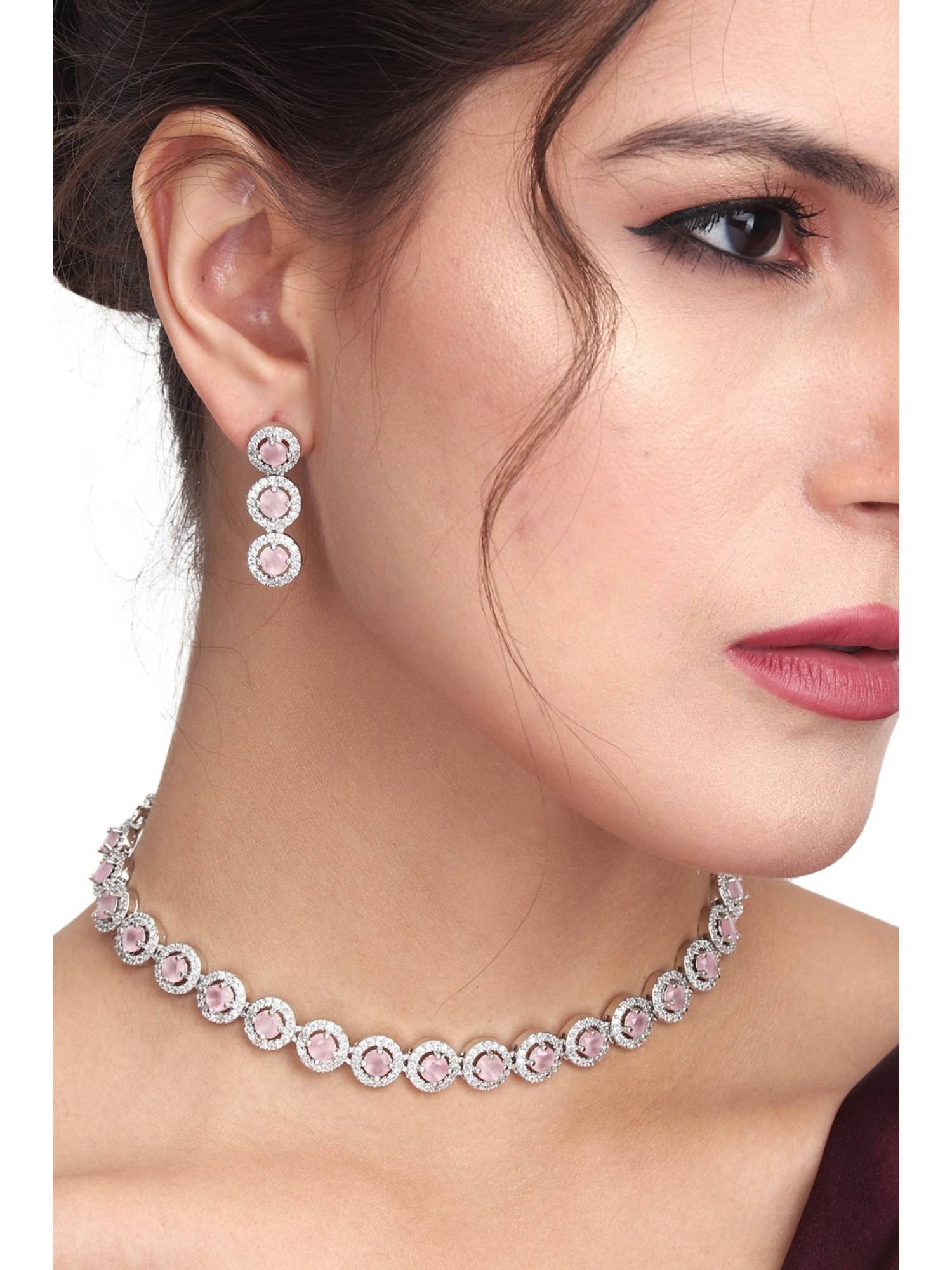 Anvik Blush Pink & White Crystal Necklace Set