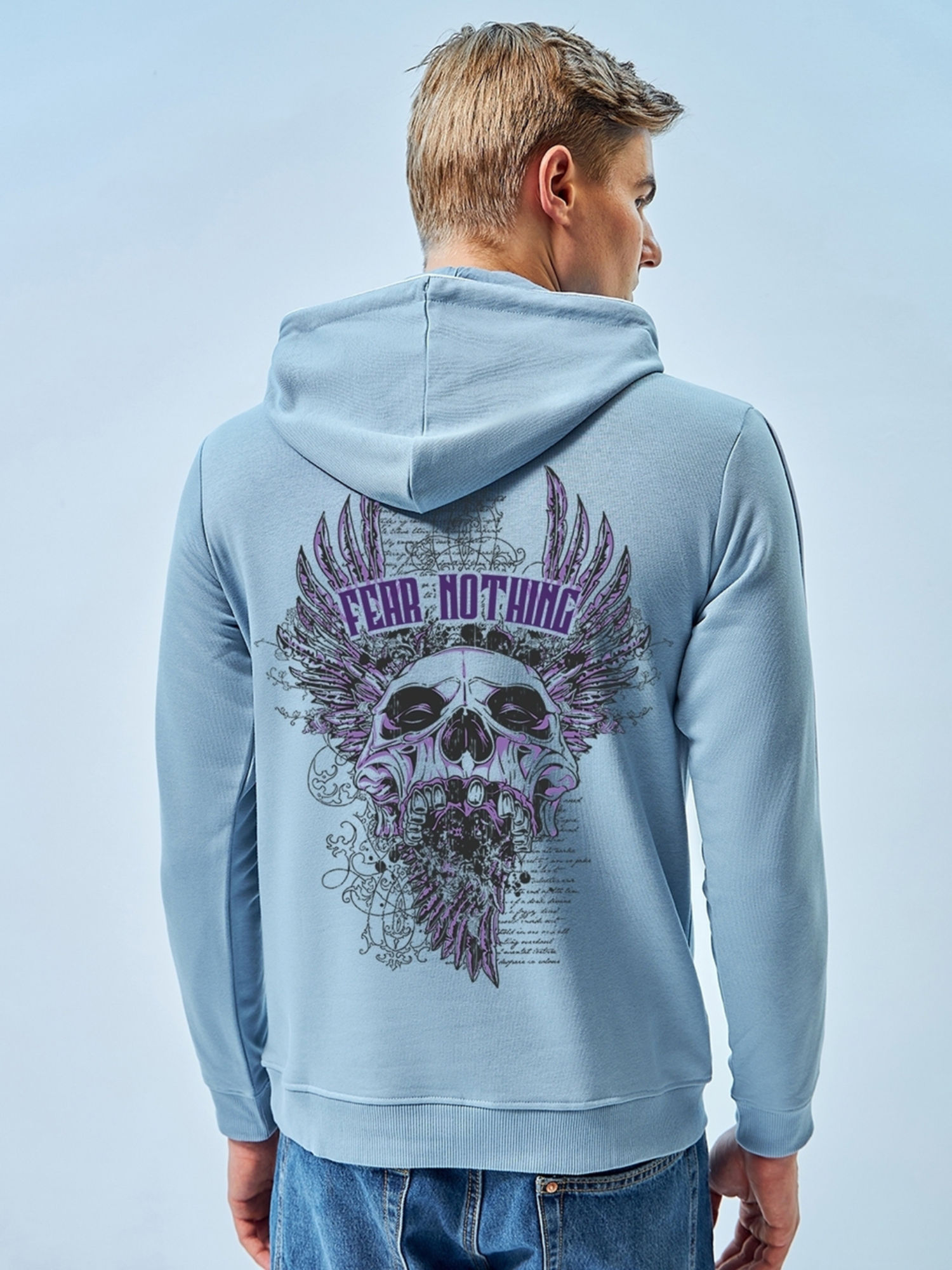 Buy Bewakoof Mens Blue Fear Nothing Graphic Printed Hoodies Online