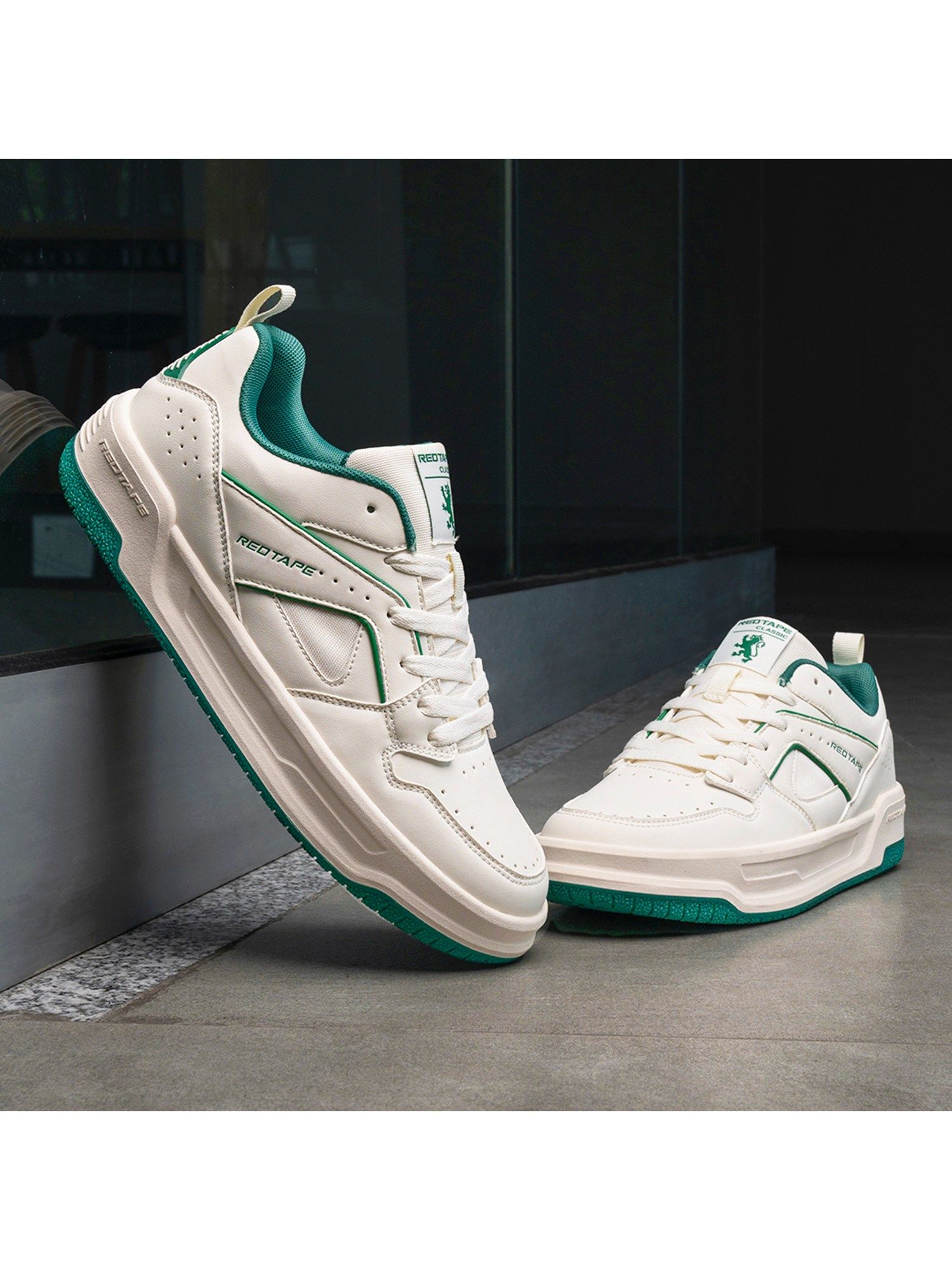 Buy Red Tape Men s Solid Beige Green Sneakers Online