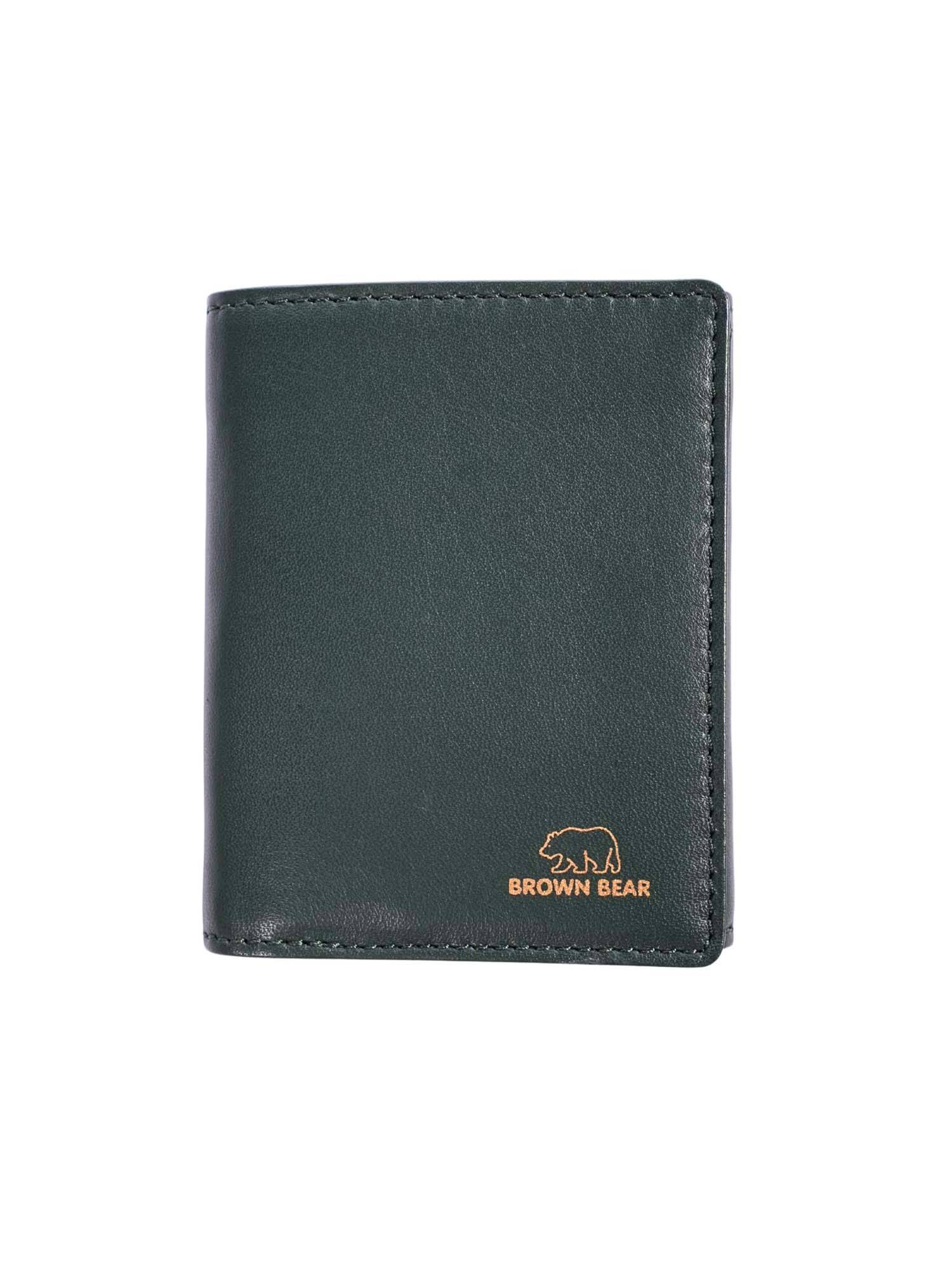 Brown Bear Men's Premium Olive Green Leather Tri-Fold Wallet