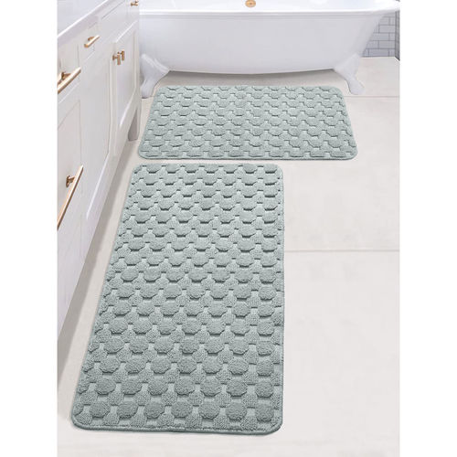 Saral Home Yano Cotton Antiskid Bath Mat and Runner, Grey (Set of 2)