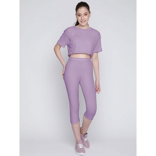 Wear Jukebox Flow Fit Adapt Crop Top Tights for Women Lavender (Set of 2)  (S)