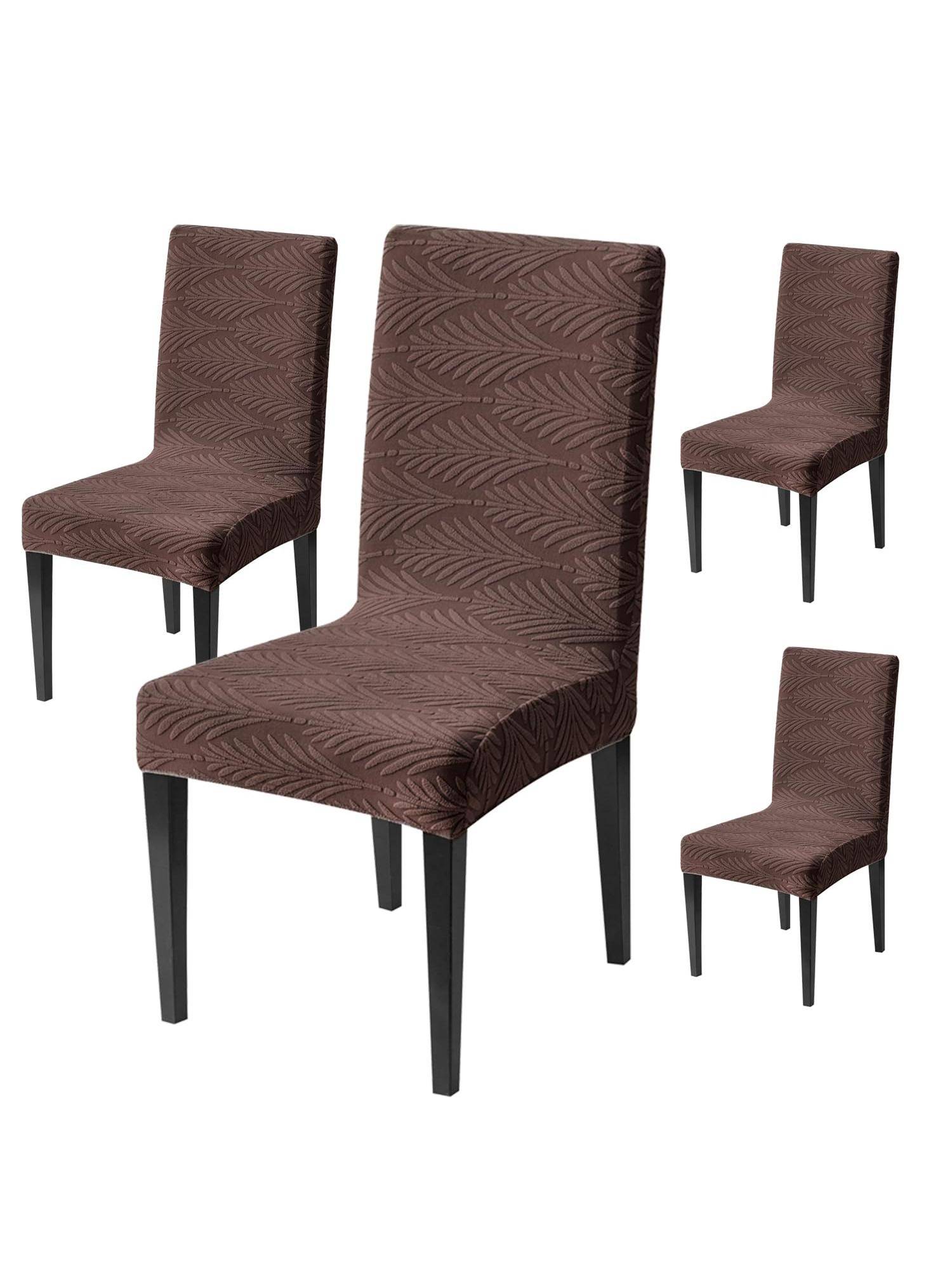 House of Quirk Brown Elastic Jacquard Soft Touching Chair Cover Stretch Removable - (Pack of 4)