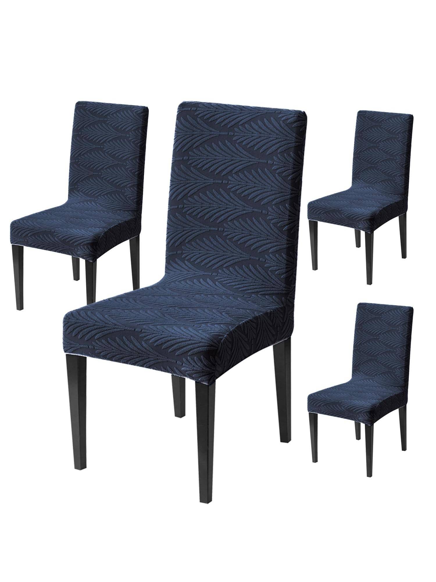 House of Quirk Navy Blue Elastic Jacquard Soft Touching Chair Cover Stretch Removable - (Pack of 4)