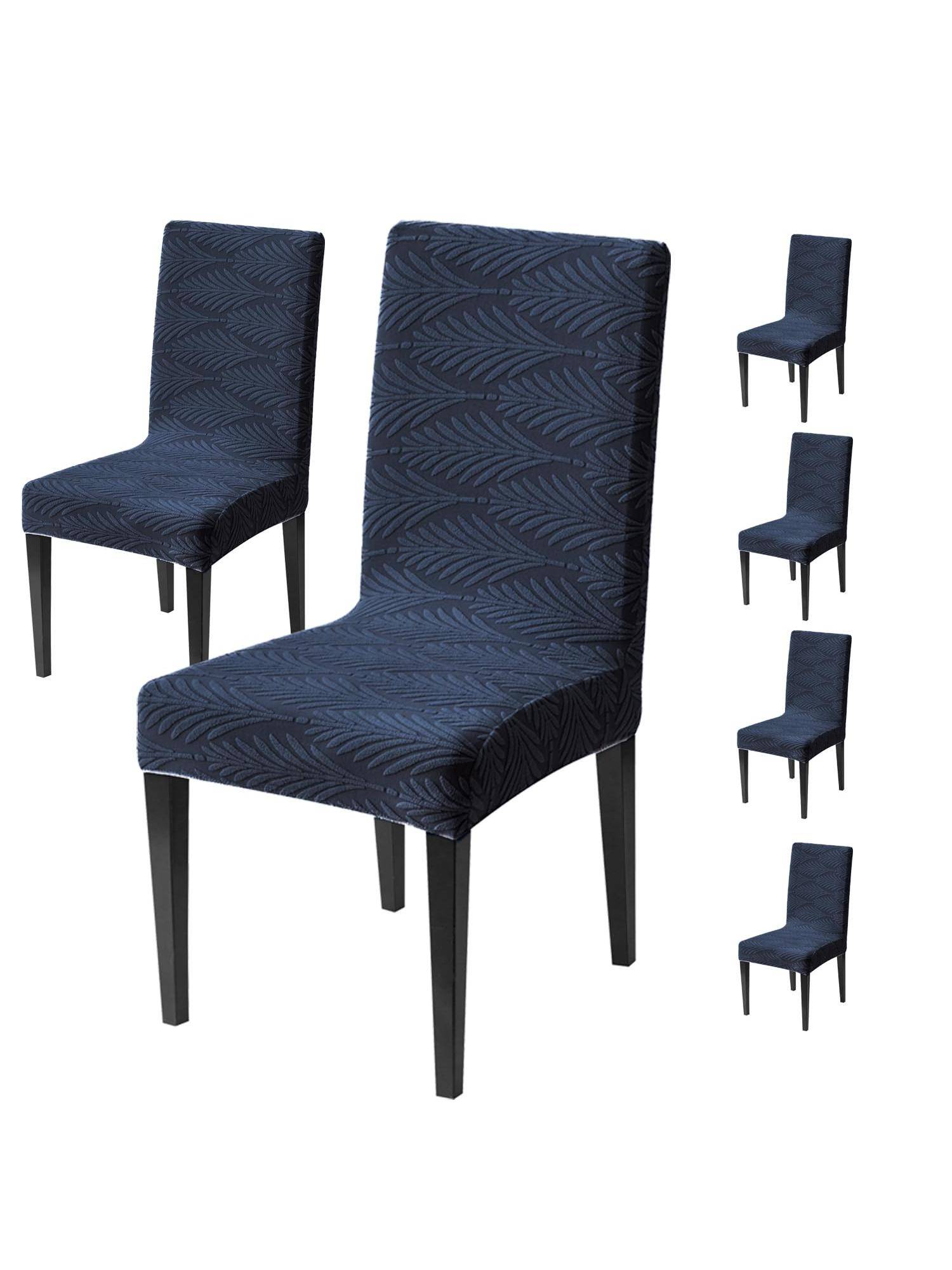 House of Quirk Navy Blue Elastic Jacquard Soft Touching Chair Cover Stretch Removable - (Pack of 6)
