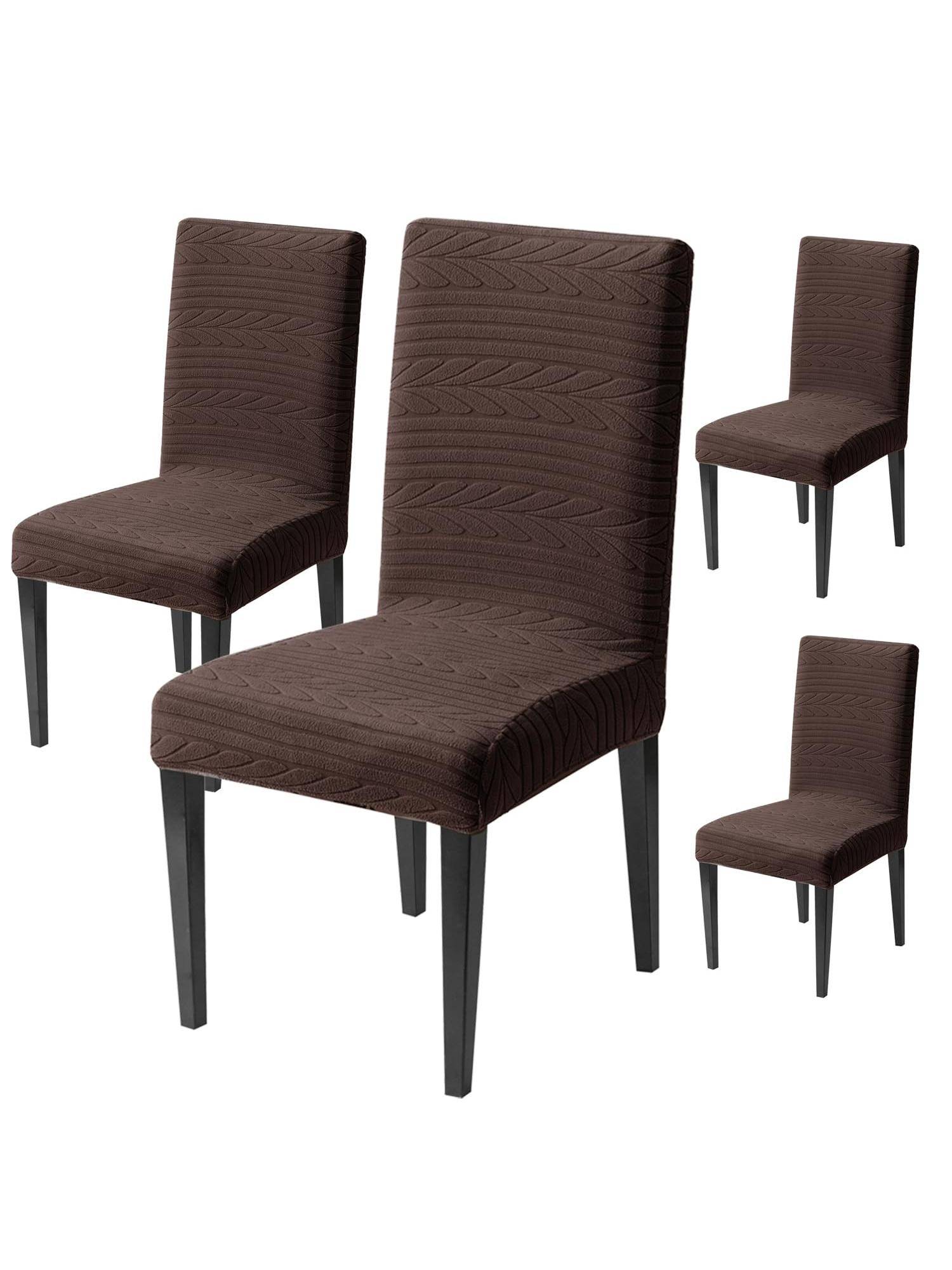 House of Quirk Brown Elastic Jacquard Soft Touching Chair Cover Stretch Removable - (Pack of 4)