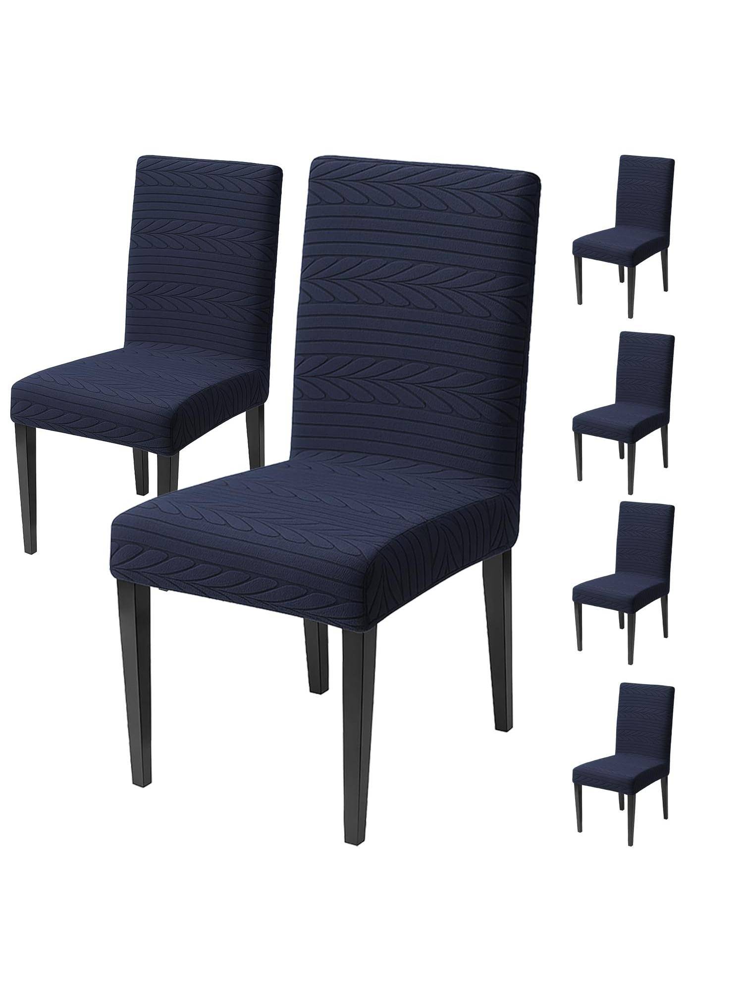House of Quirk Navy Blue Elastic Jacquard Soft Touching Chair Cover Stretch Removable - (Pack of 6)