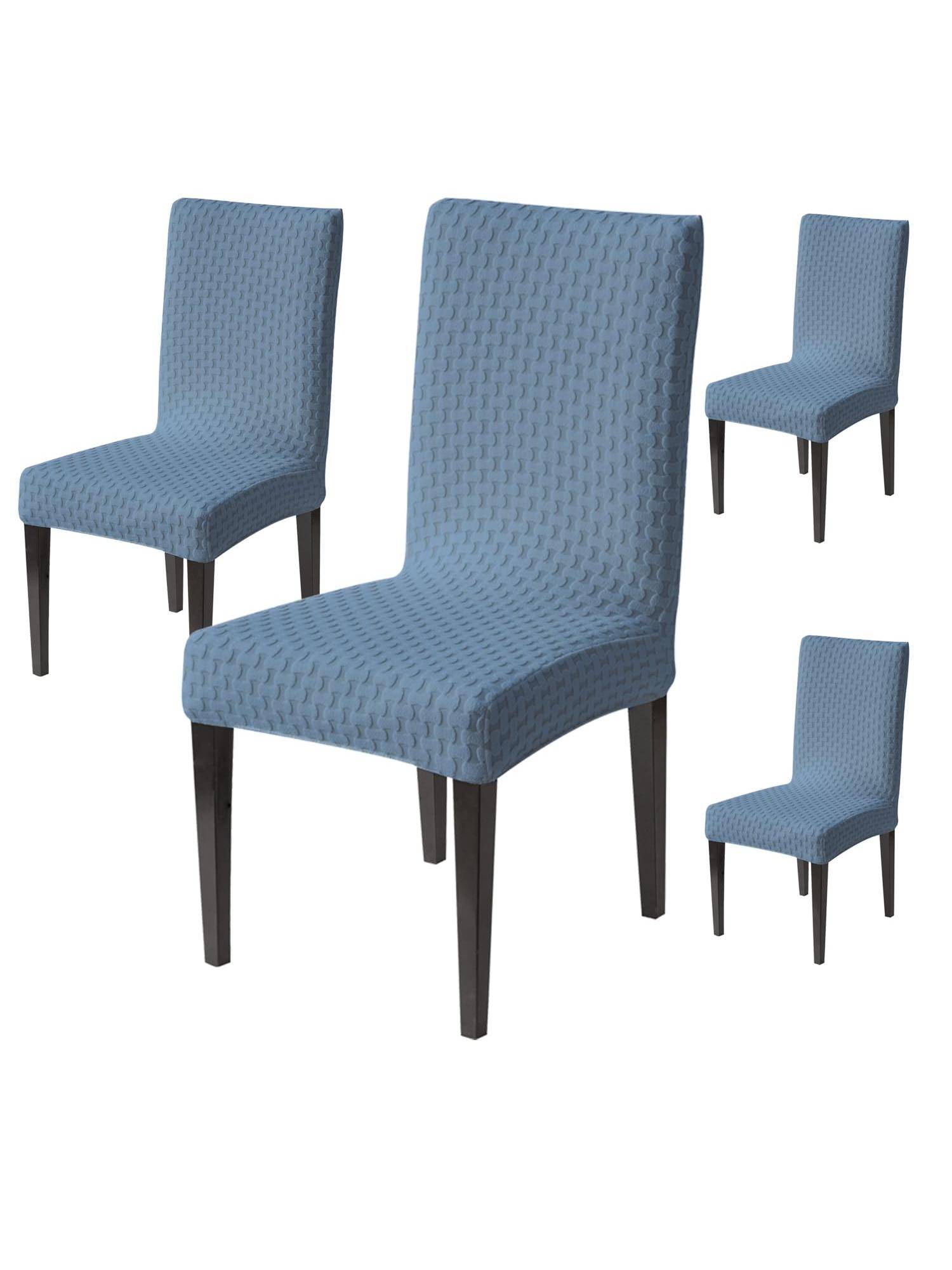 House of Quirk Light Blue Elastic Jacquard Soft Touching Chair Cover Stretch Removable - (Pack of 4)
