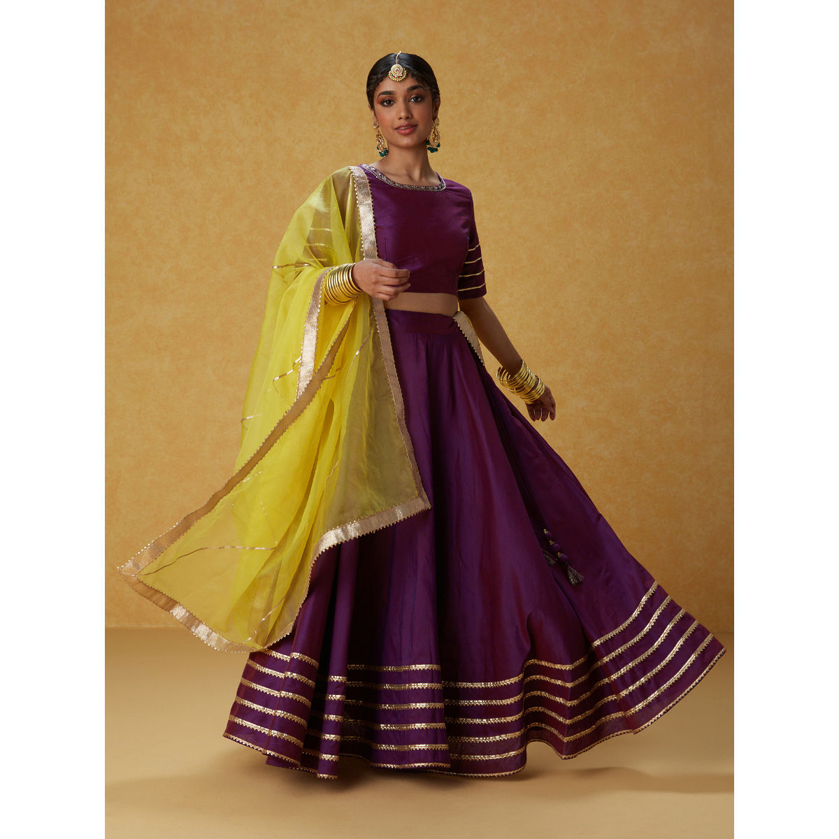 Beautiful yellow and purple dress | Bollywood dress, Indian bridal lehenga,  New saree blouse designs