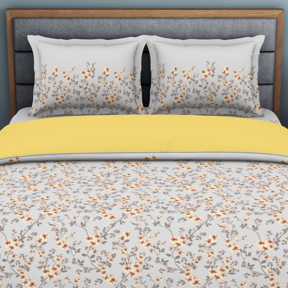 Buy Spaces Geostance 144 Tc Grey Cotton 1 Queen Bedsheet & 2