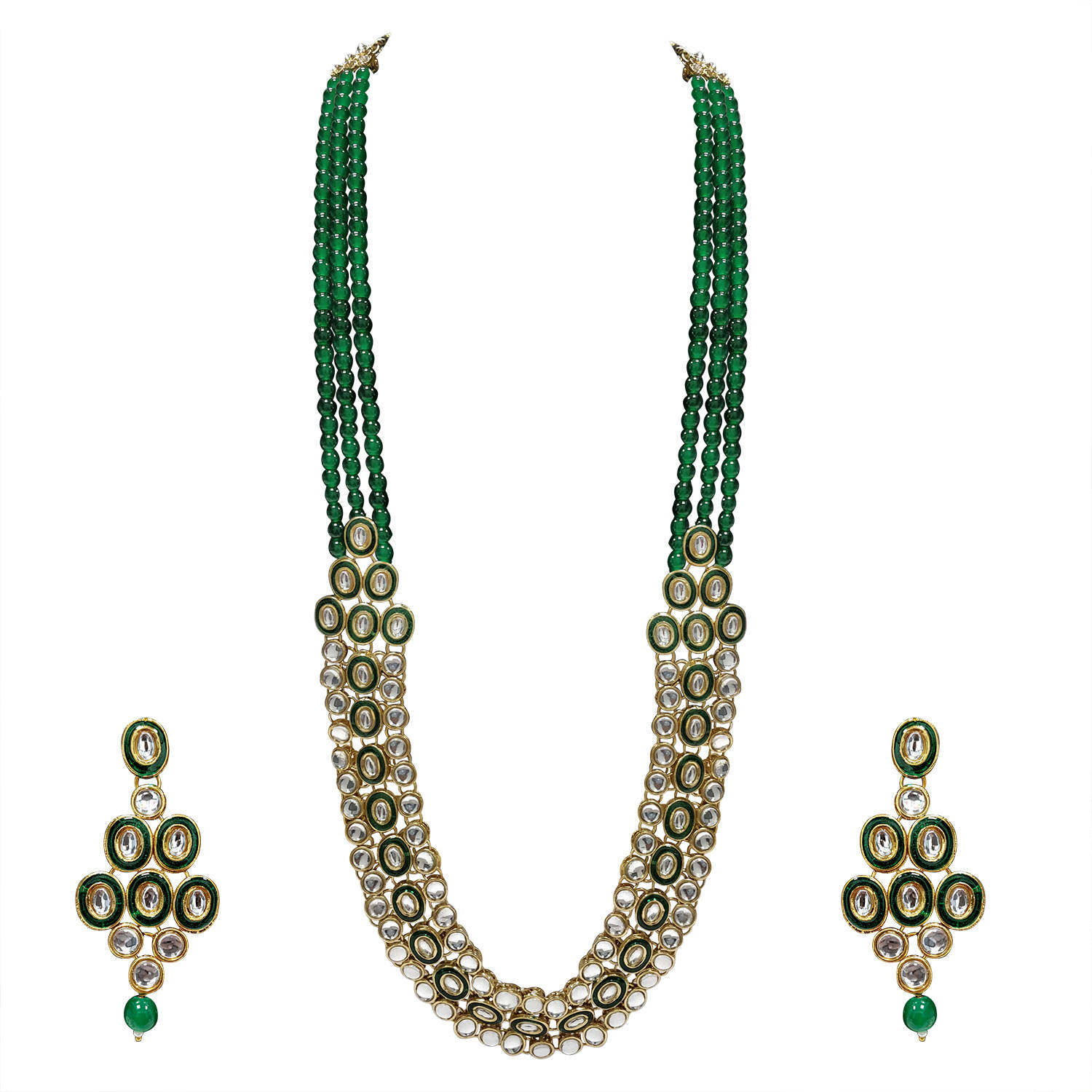 Peora Traditional Gold Plated Kundan Faux Bead Necklace Earring Jewellery Set (PF25N049G)