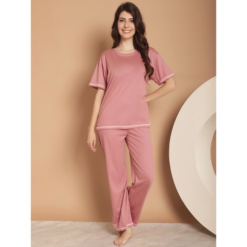 Buy Kanvin Pink Round Neck Cotton Night Suit (Set of 2) Online