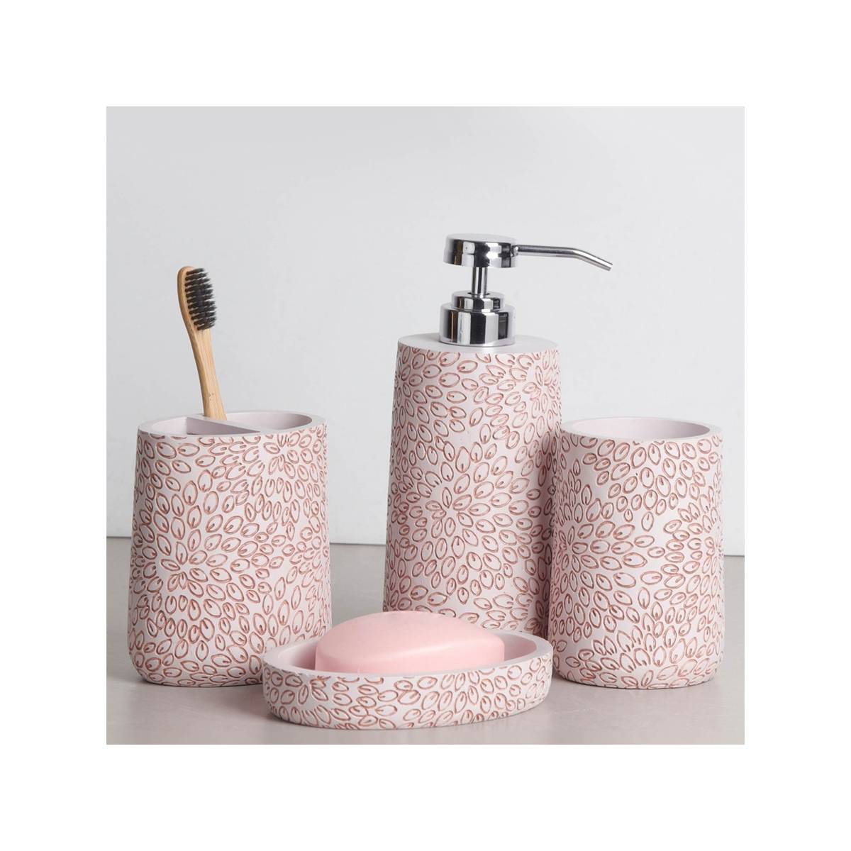 OBSESSIONS Polyresin 4Pc Bathset, Pink
