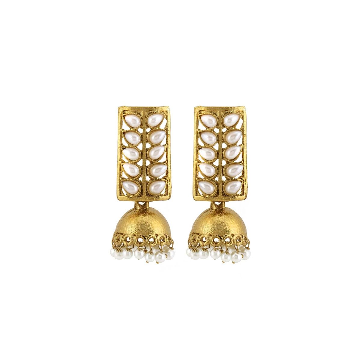 Yellow Chimes GoldPlated and White Classic Jhumkas Earrings Buy