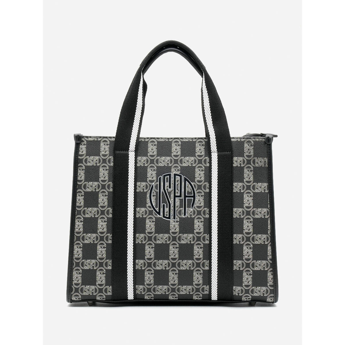 U.S. POLO ASSN. Mendy Black Monogram satchel Handbag with dual Straps