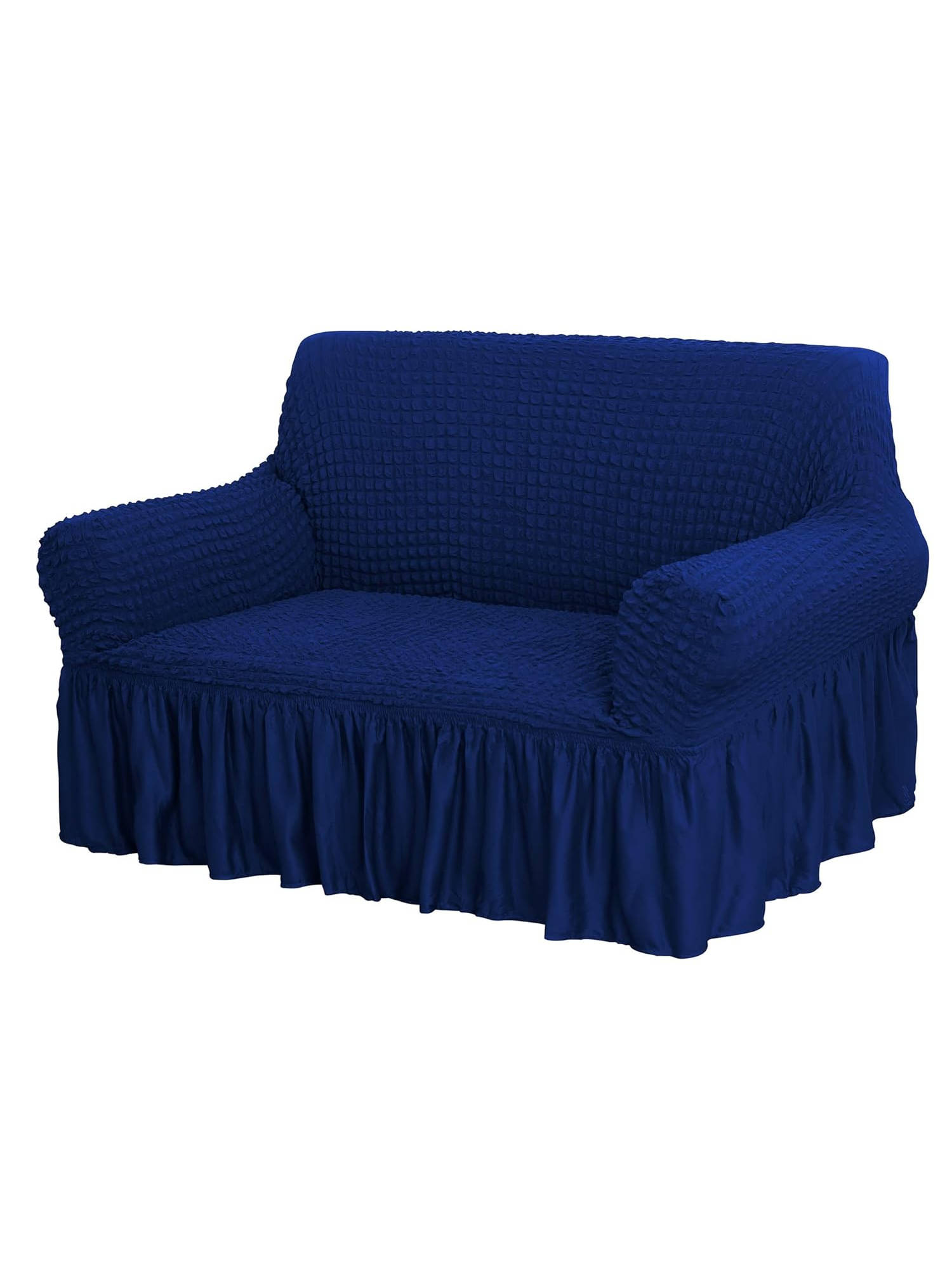 House of Quirk Navy Blue Bubble Frill Double Seater Sofa Slipcovers Durable Universal High Elastic