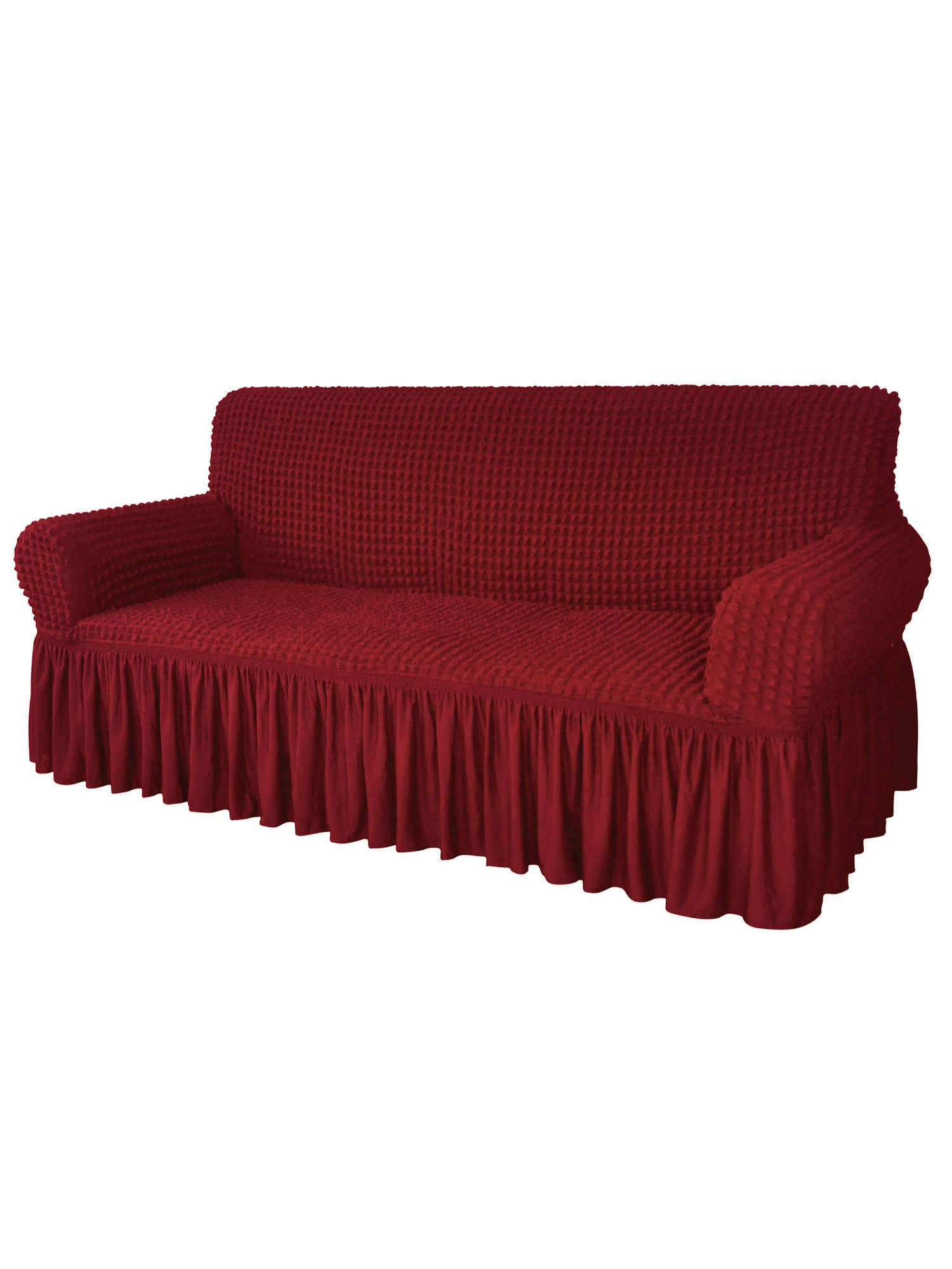 House of Quirk Maroon Bubble Frill Triple Seater Sofa Slipcovers Durable Universal High Elastic