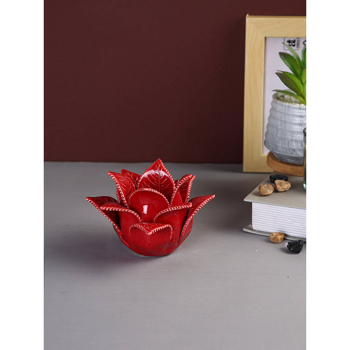 Tayhaa Blooming Red Petals Flower Tea Light Candle Holder