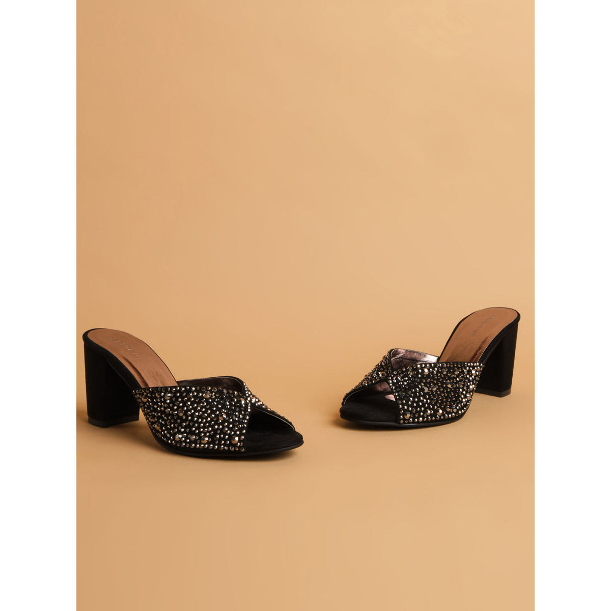 Eridani Embellished Black Lena Heels: Buy Eridani Embellished Black ...