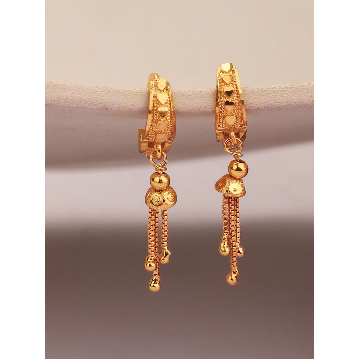 Anika s Creations Decent Look Gold Plated Tasselled Lightweight Hoop Earrings