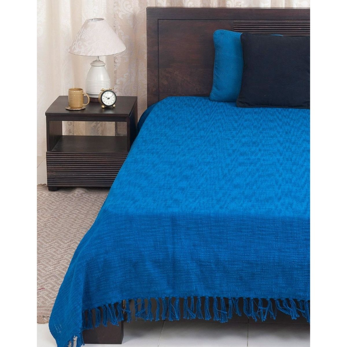Buy Fabindia Blue Cotton Woven Chaman Bed Cover Online