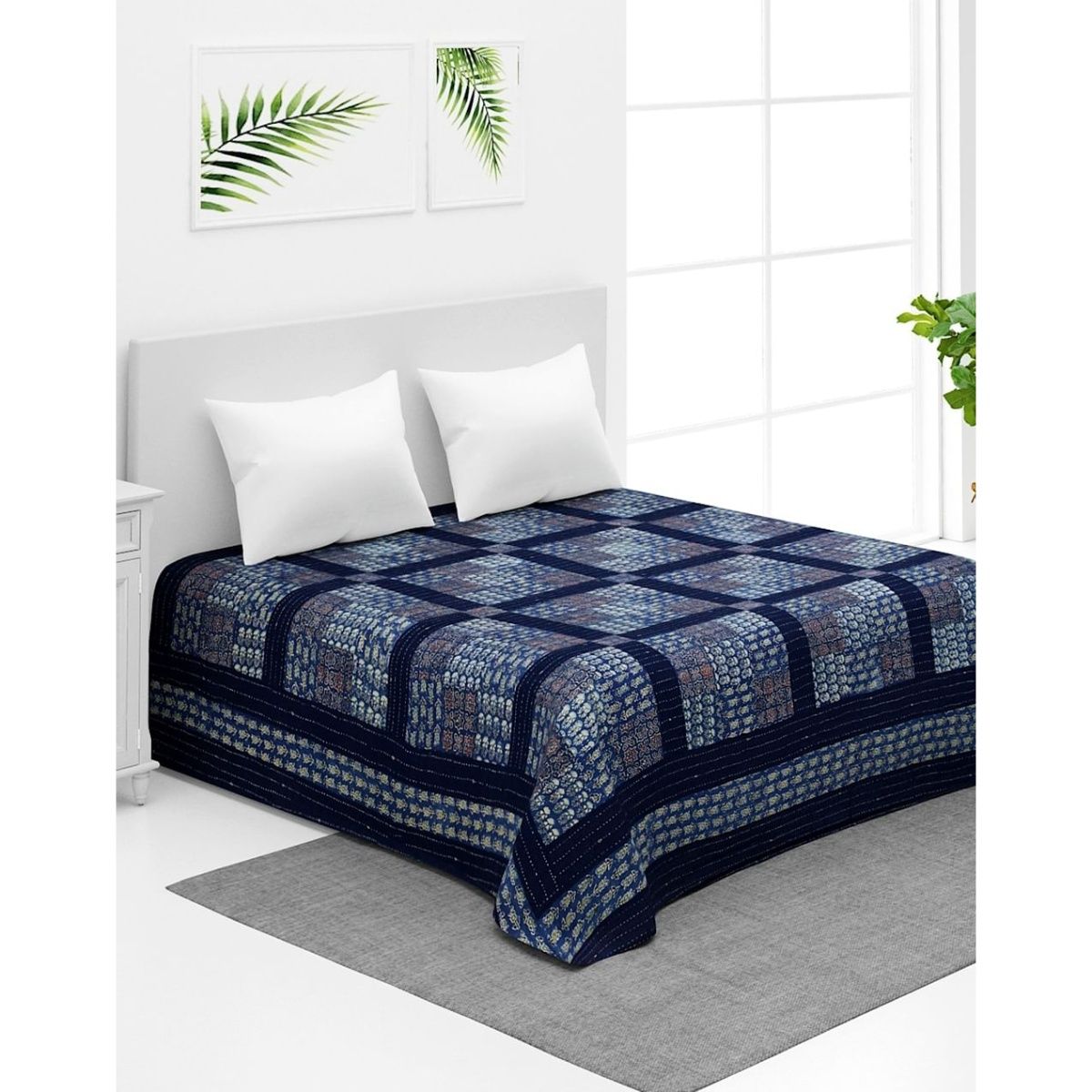 Buy Fabindia Siyahi Cotton Embroidered Bed Cover Online