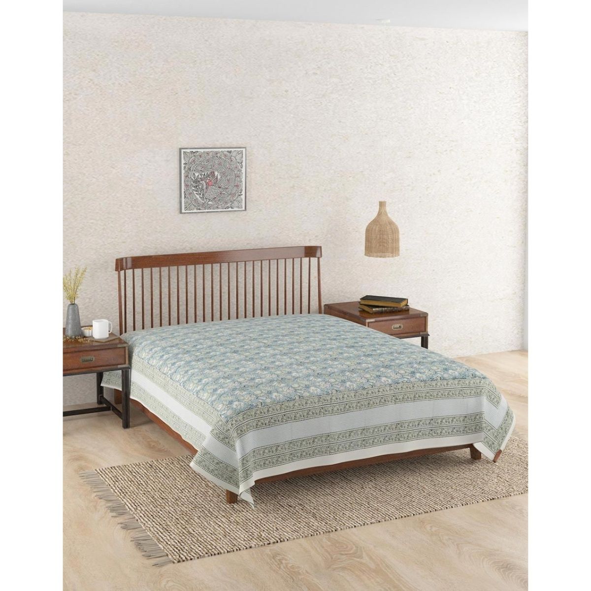 Buy Fabindia Blue Coromandel Cotton Nature Bed Cover Online