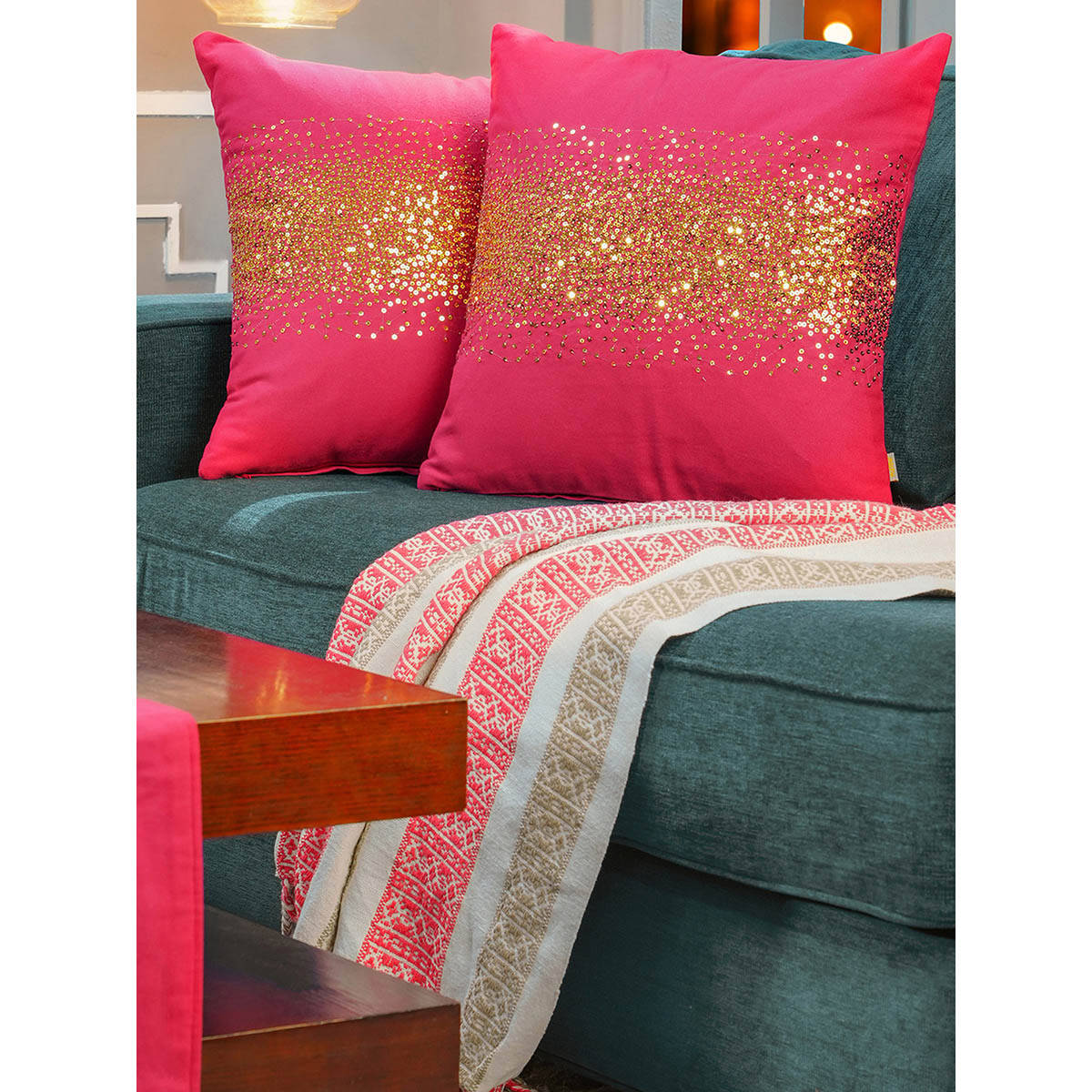 Maspar Cotton Solid Standard Square Pack of 2 Cushion Cover (18x18 inches)