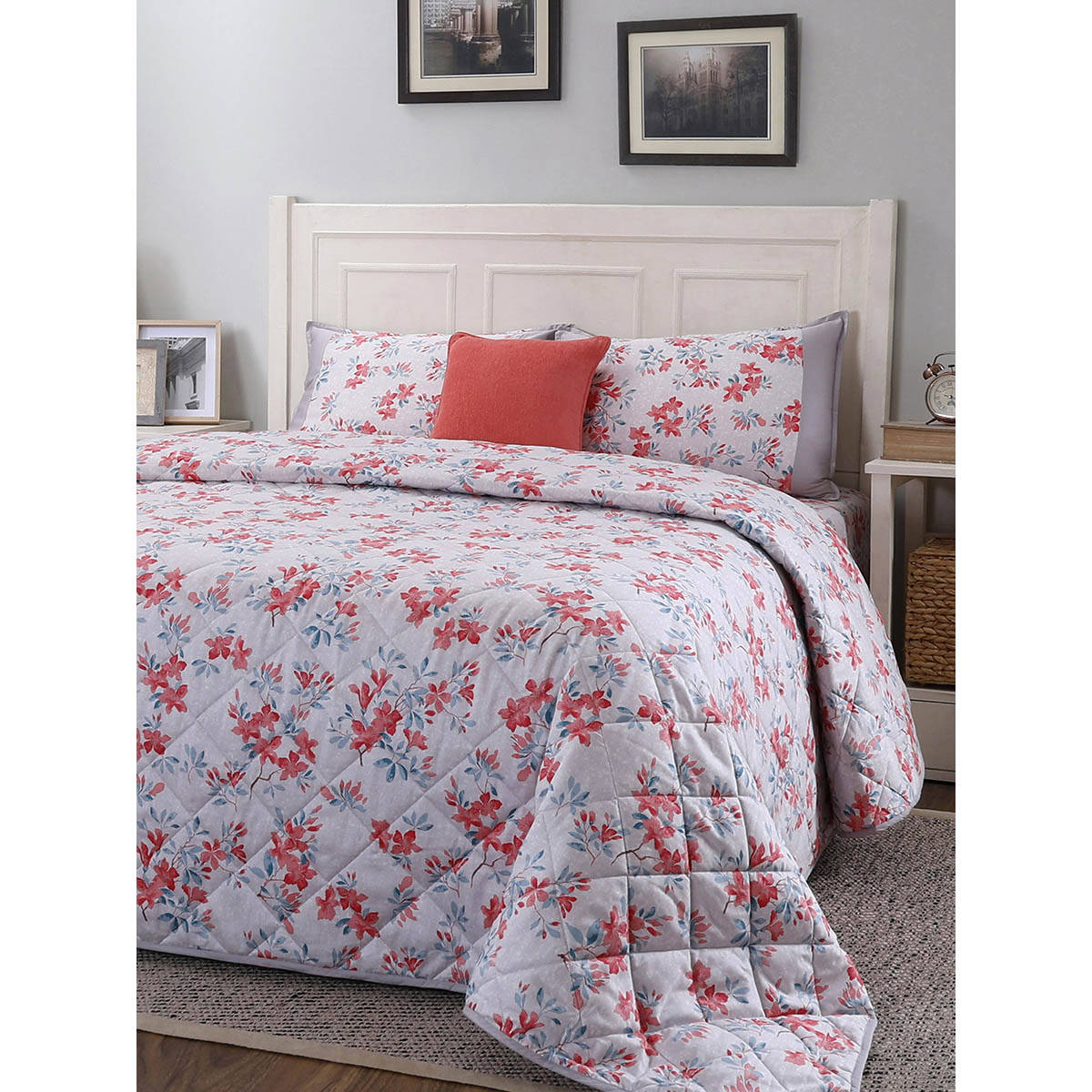 Maspar Cotton Floral Print 6 Piece Quilt Bedding Set (Queen)