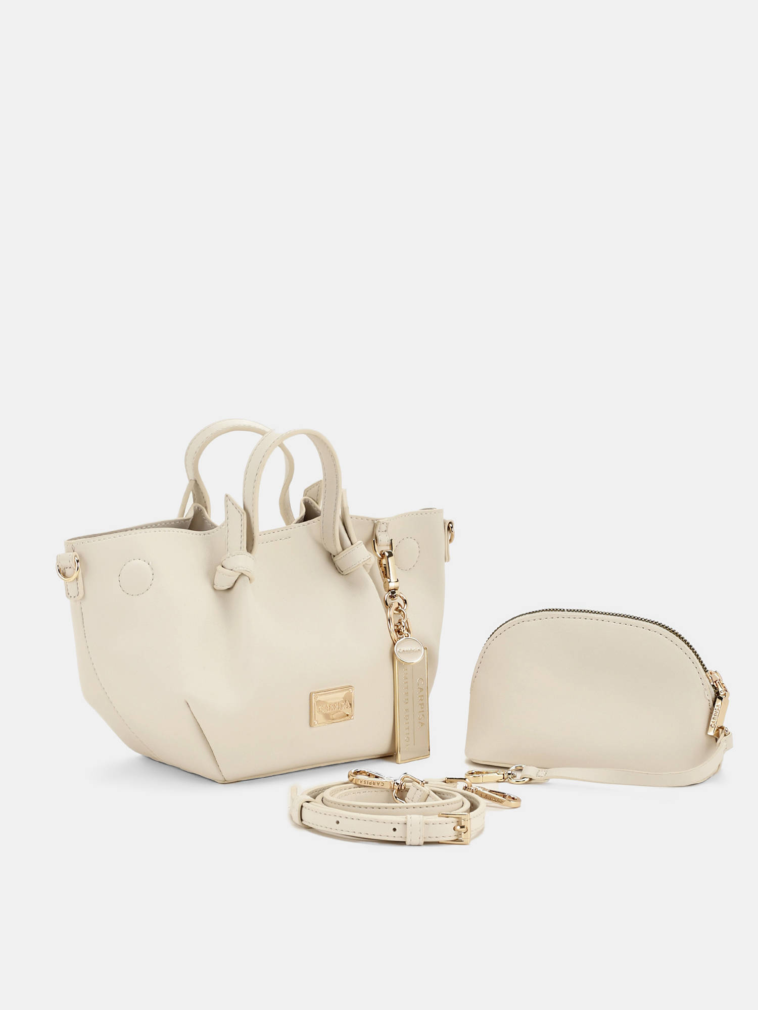 CARPISA ITALIA Kiran Cream Special Women Handbag With Detachable Strap And Pouch (Small)