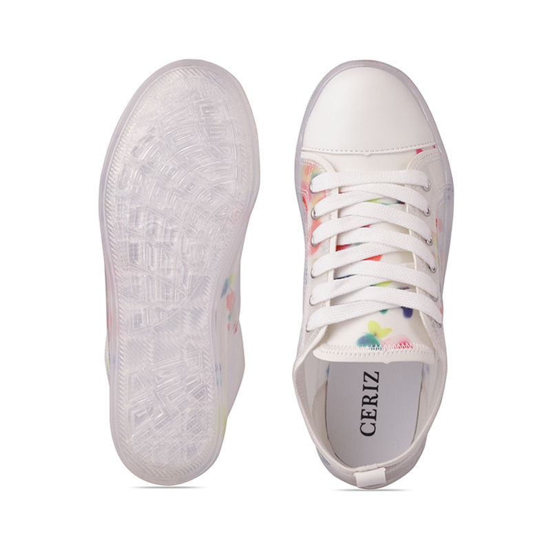 printed white sneakers