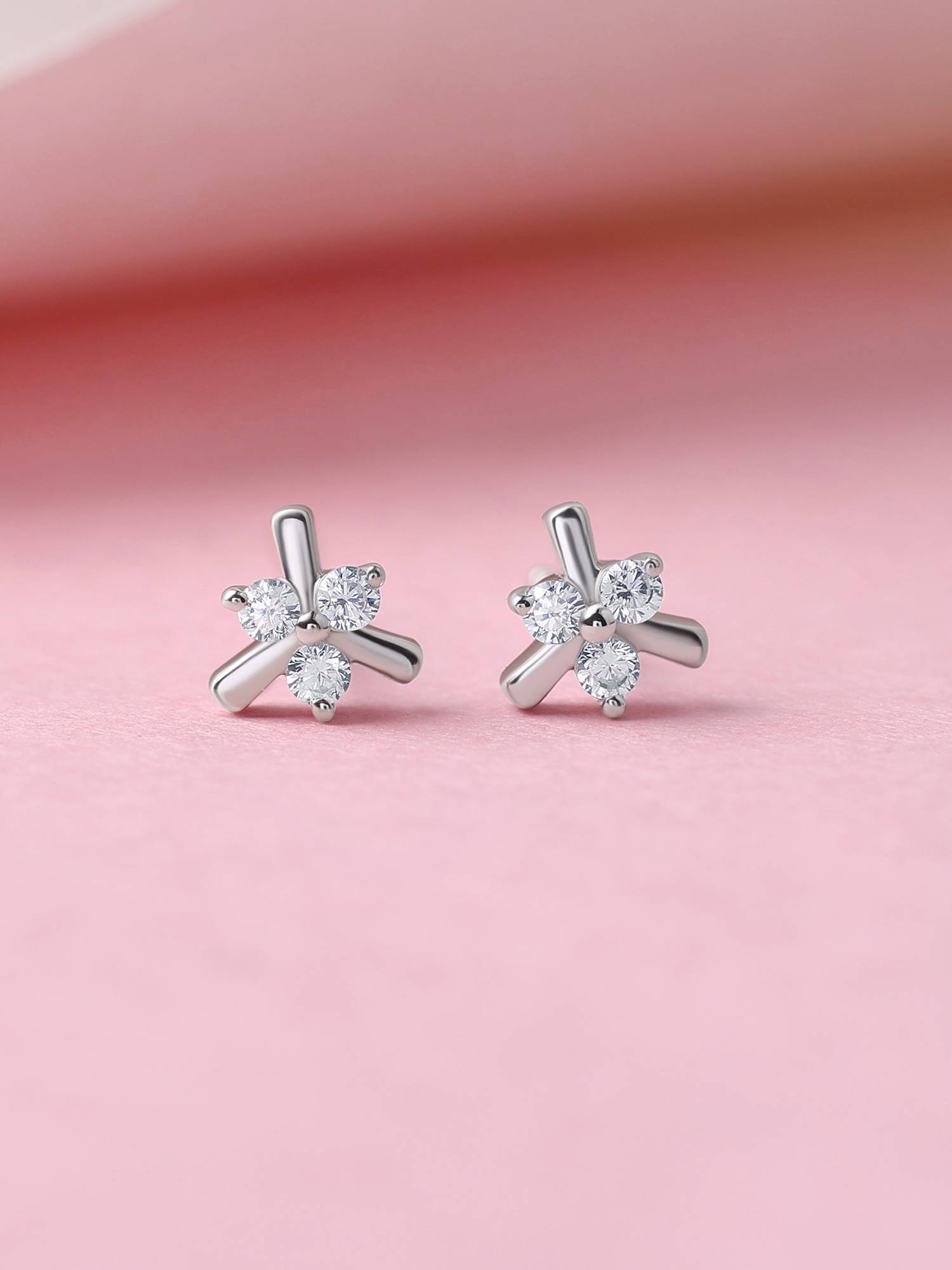 Ornate Jewels 925 Silver White CZ Dainty Flower Daily Wear Earrings for Women & Girls