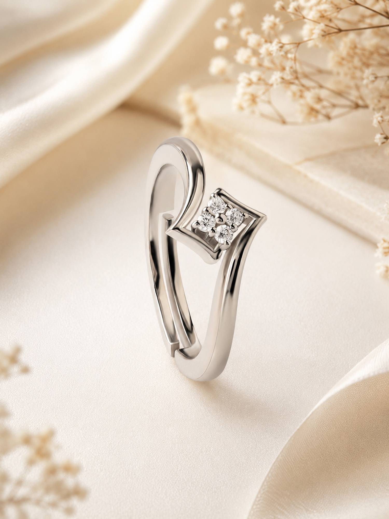 Ornate Jewels 925 Silver White CZ Criss-Cross Adjustable Party Wear Rings for Women & Girls