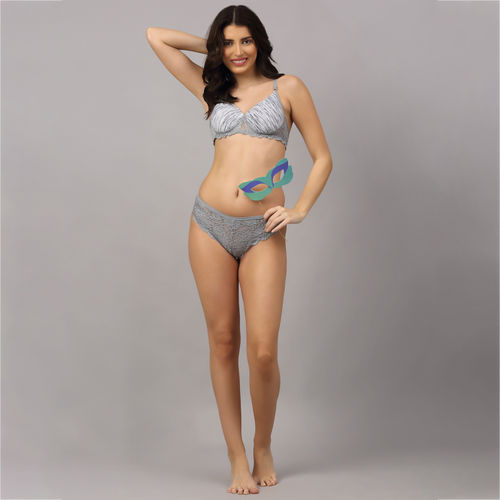 Buy Prettycat Beautiful Love Print Lightly Padded T-Shirt Bra Panty Set -  Grey online