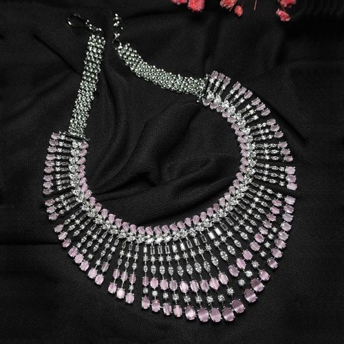 Pink American Dimond Necklace Set by Niscka-Necklace For Women