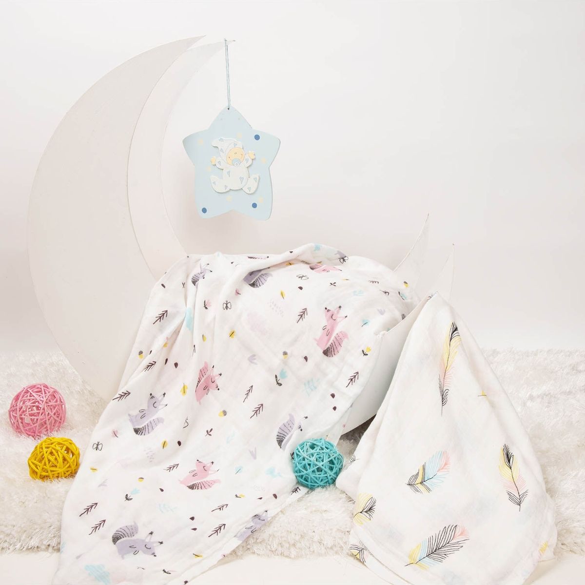 Kicks and Crawl Furry Friend Muslin Swaddles (Pack of 2) - Multi-Color