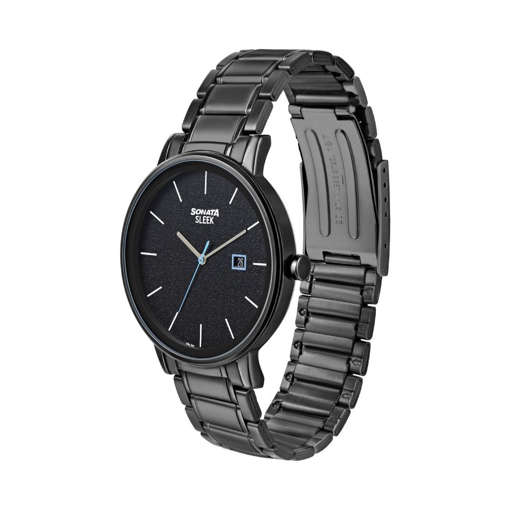 Sonata black hot sale metal watch