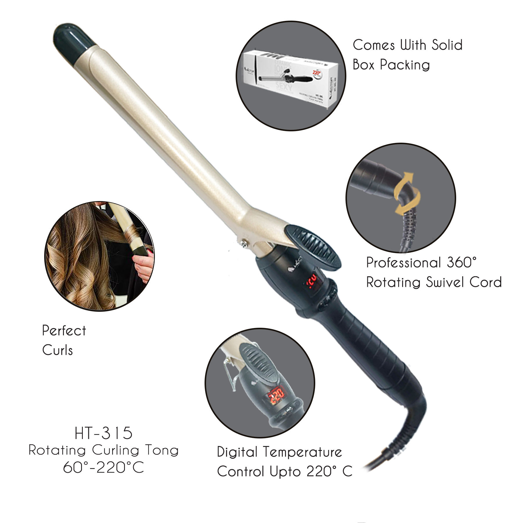 Hector Professionals HT315 Rotating Curling Iron, 32 mm Electric Hair Curler Buy Hector