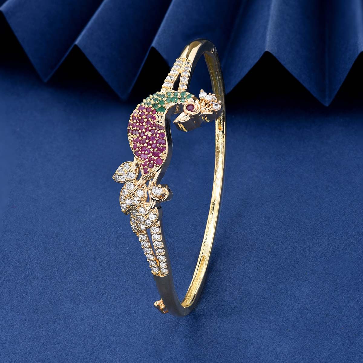 Sparkling Elegance Peacock Design Gold Plated Bracelet – VOYLLA