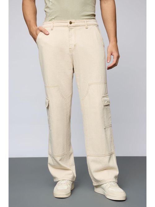 FREAKINS Urban Utility Ecru Carpenter Mens Cargo Jeans