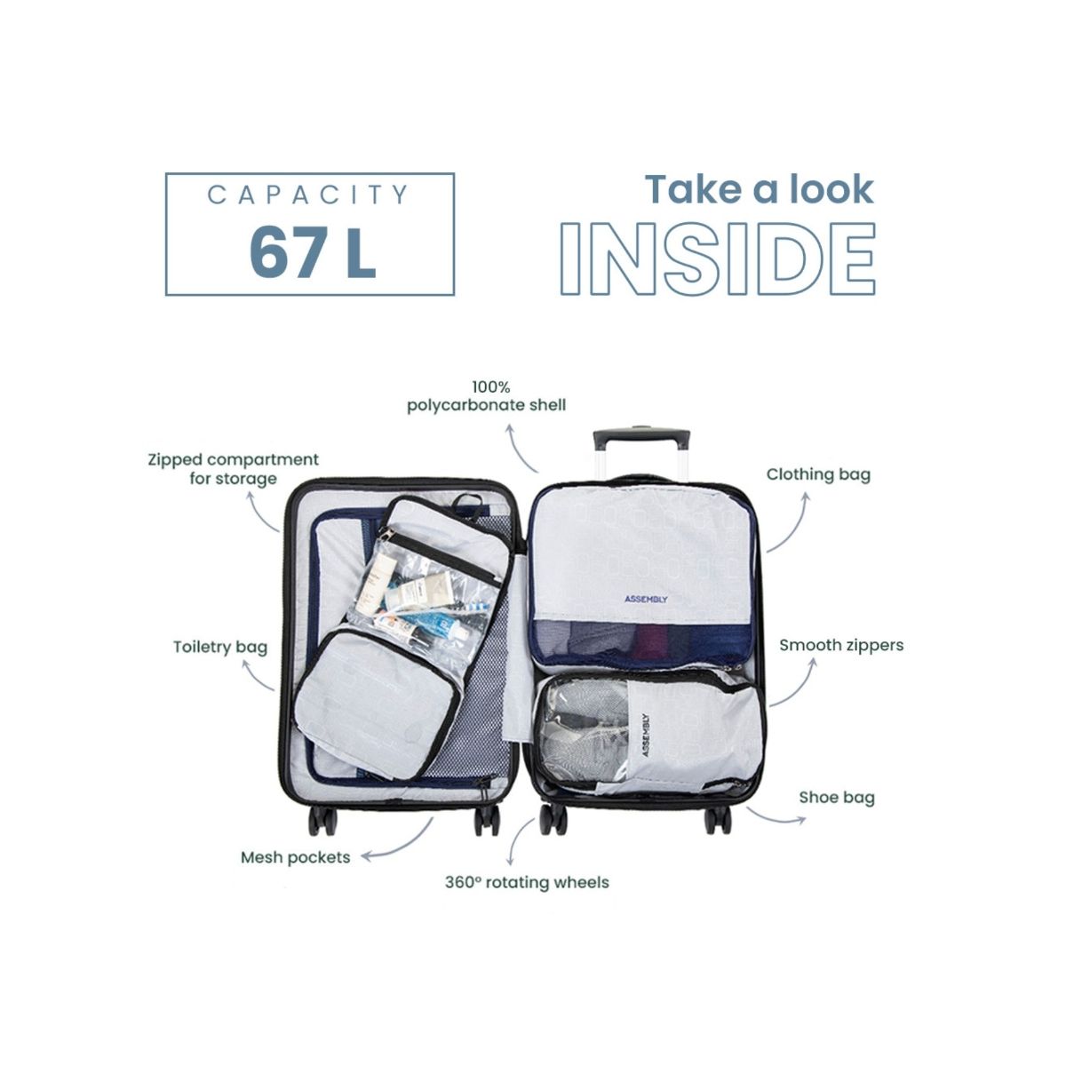 Assembly Medium Check In Luggage Trolley 61 cm Dual Tone Ivory & Grey Buy Assembly Medium