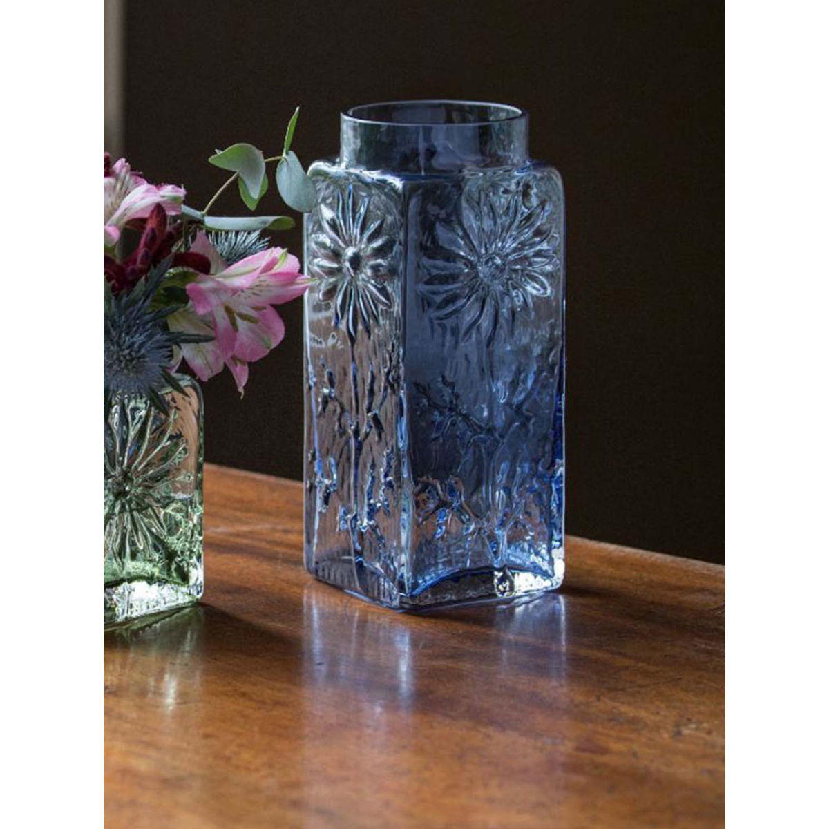 Dartington Crystal Marguerite Ink Blue Tall Flower Vase