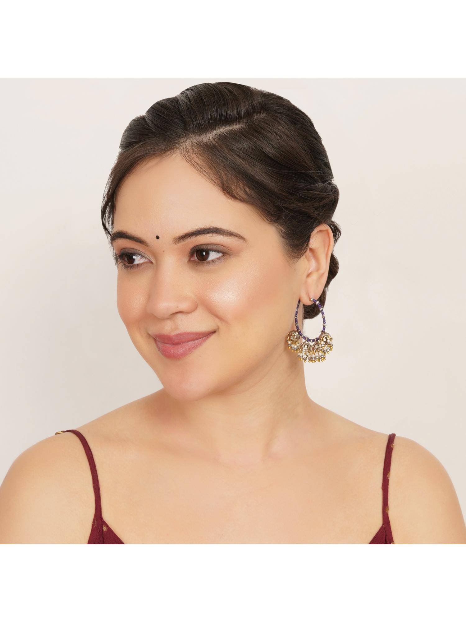 BeAbhika The Indigo Charm: Multi-Jhumka Beaded Hoops Earrings